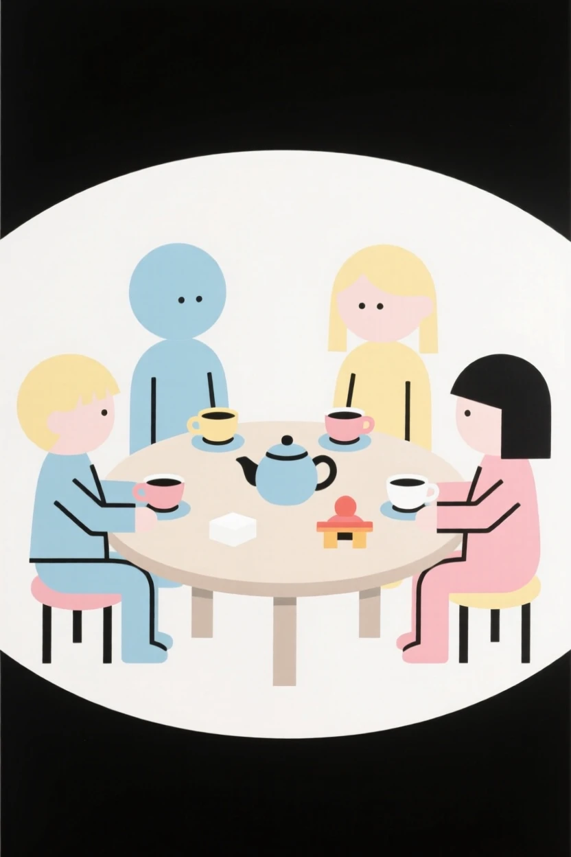 A group of kids having a tea party with toys