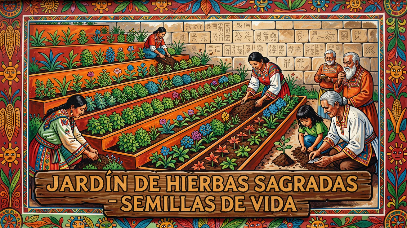 A terraced herb garden with neat rows of fragrant plants