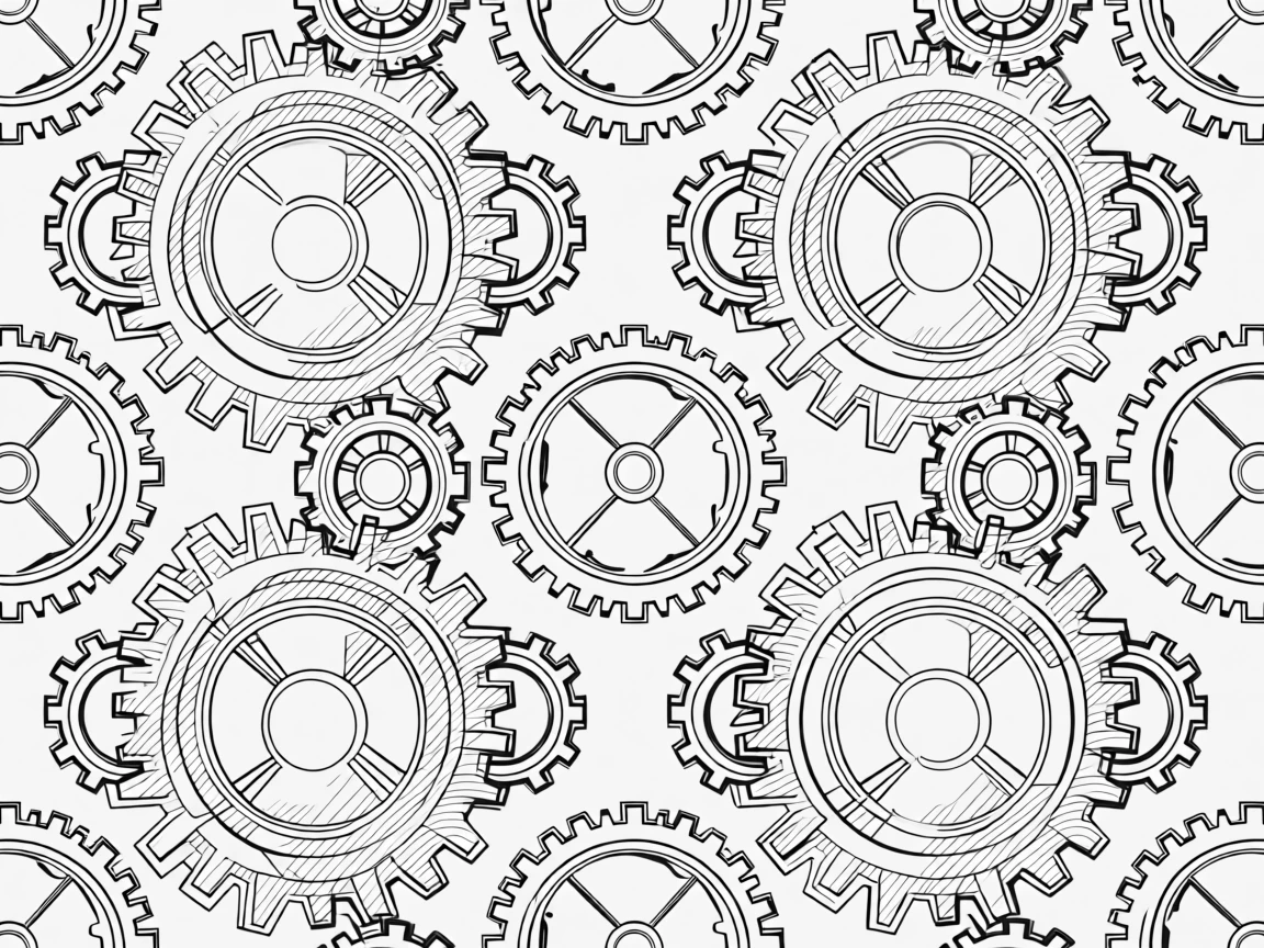 A repeating pattern of interlocking gears and cogs