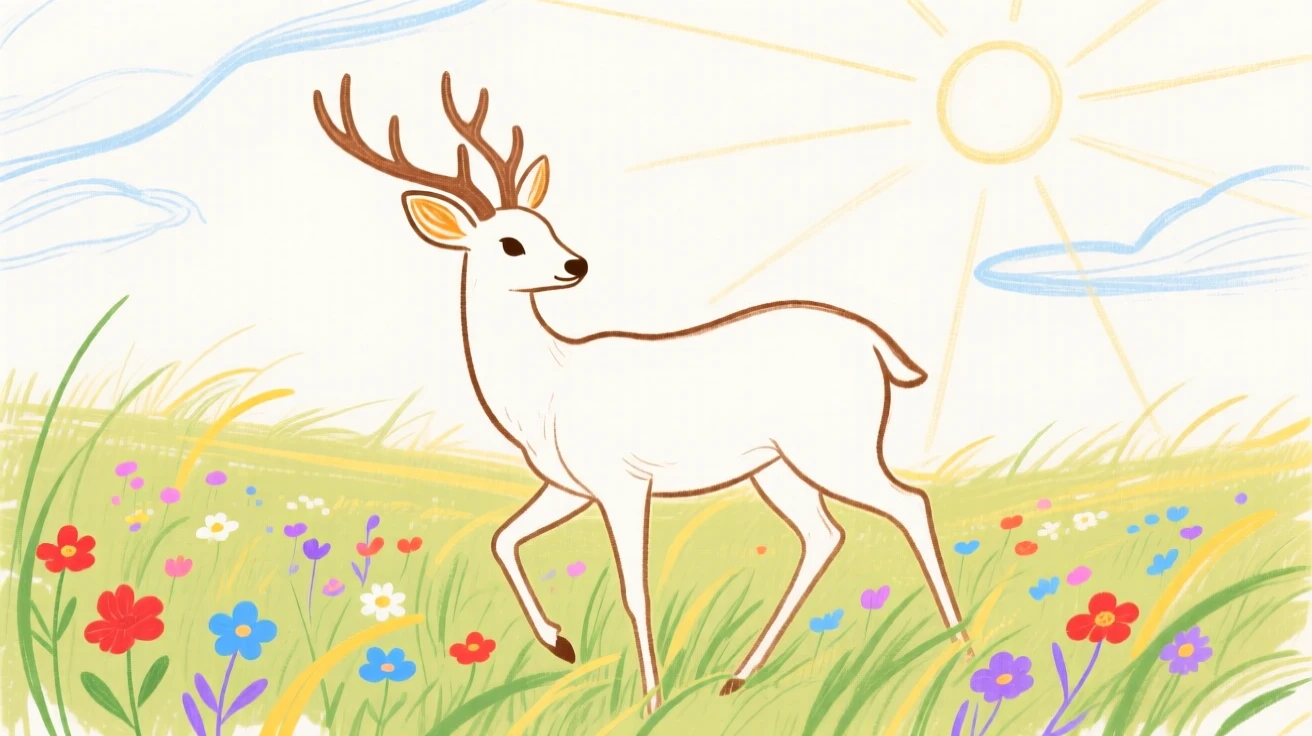 A gentle deer playing in a sunlit meadow on a quiet summer afternoon.