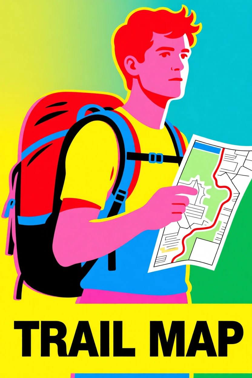 Weekend hike with a backpack and trail map
