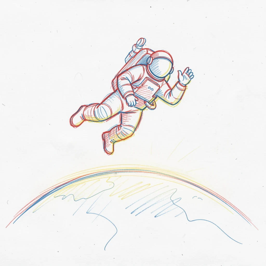 An astronaut floating weightlessly above the glowing curve of Earth