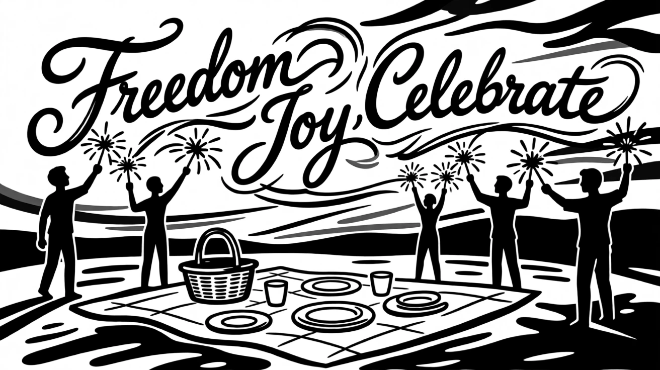 A Fourth of July picnic with a sparkler display against a twilight sky.