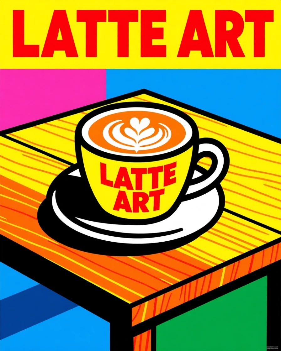 Coffee shop latte art on a wooden table