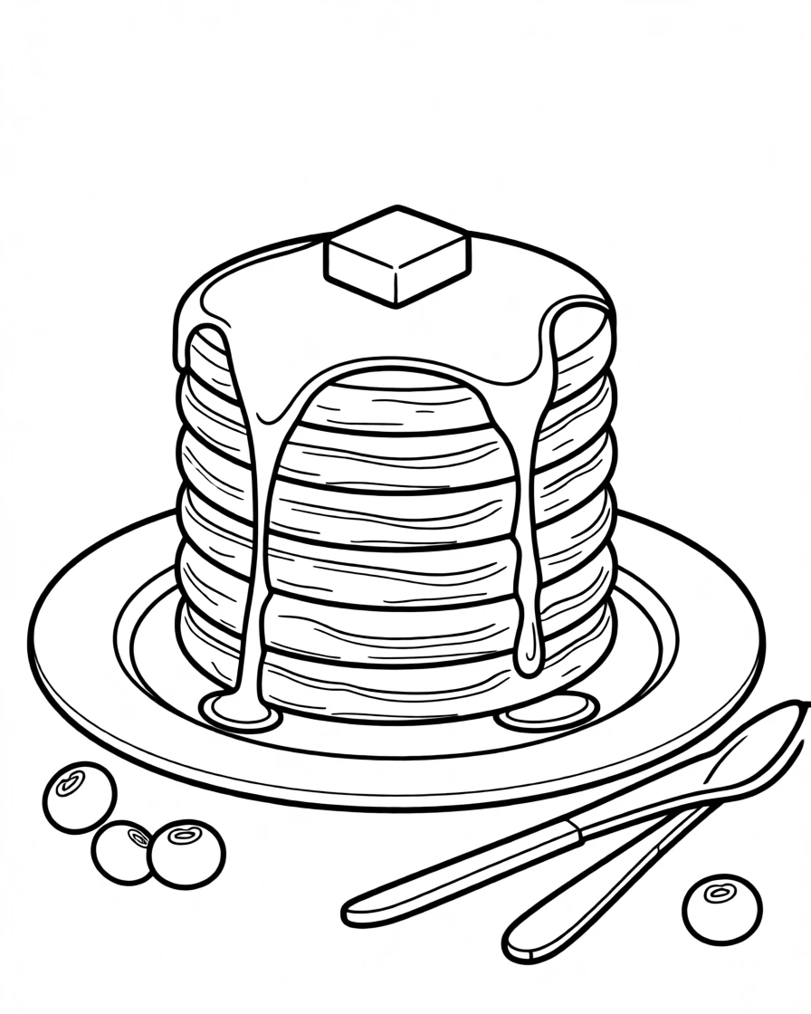 A stack of fluffy pancakes drizzled with syrup