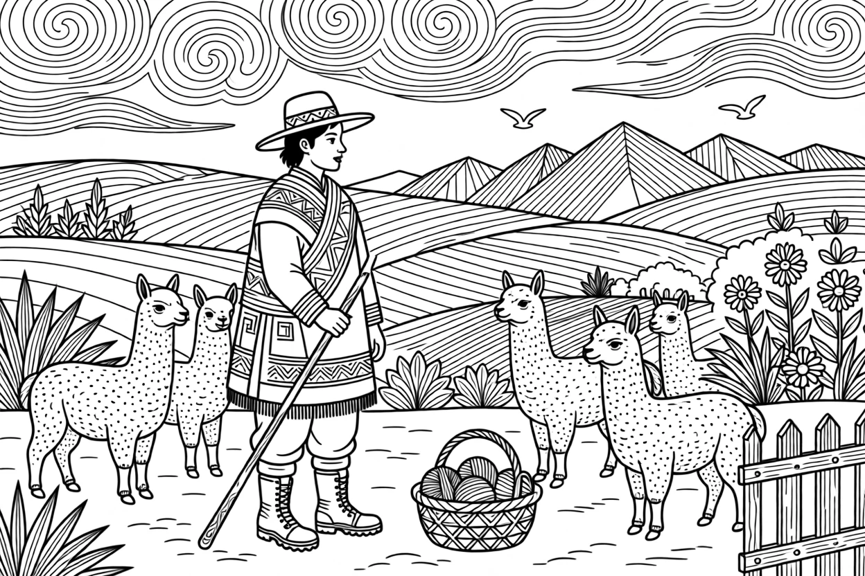An alpaca herder scene in the highlands.