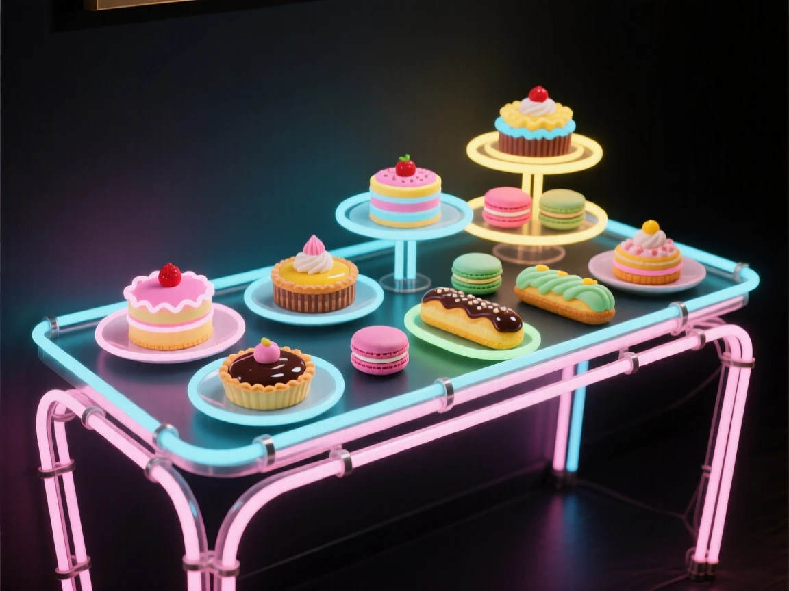 A dessert table filled with an assortment of tiny pastries.
