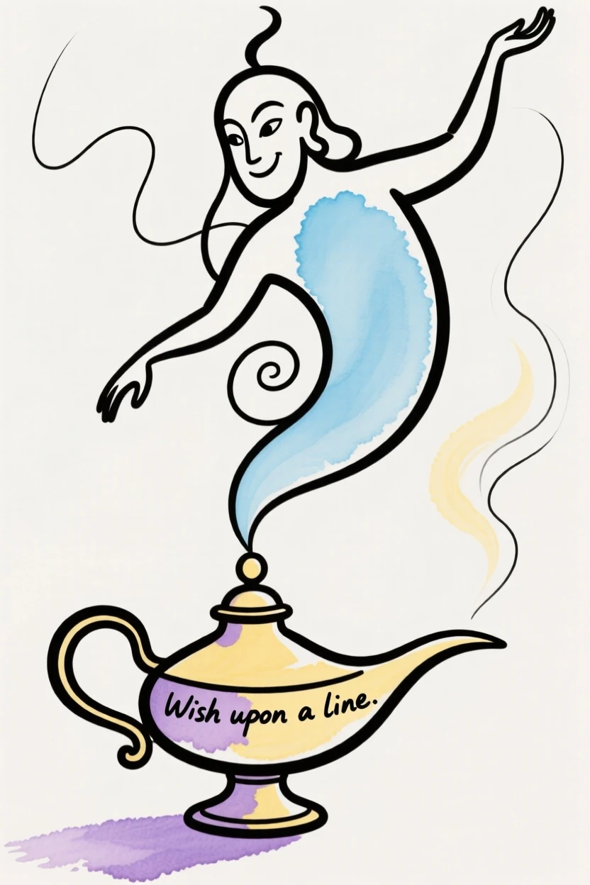 A genie emerging from a lamp