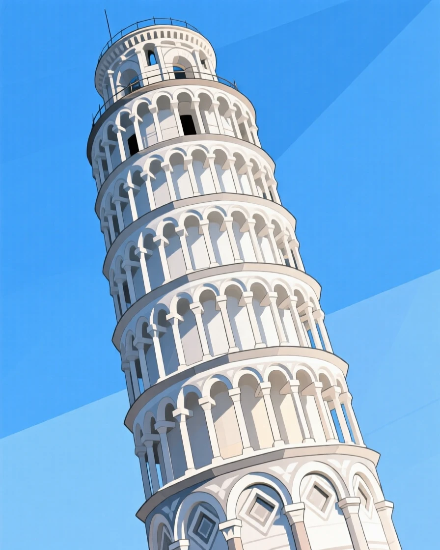 The Leaning Tower of Pisa against a blue sky