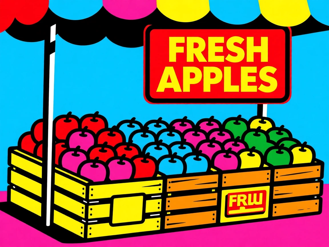 Farmers market apple stand in crates