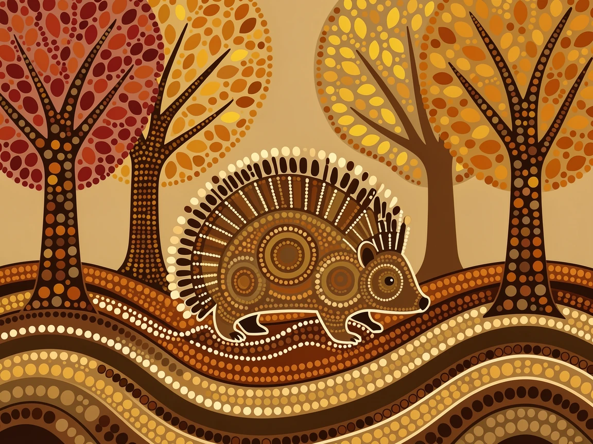 A porcupine wandering through an autumn woodland