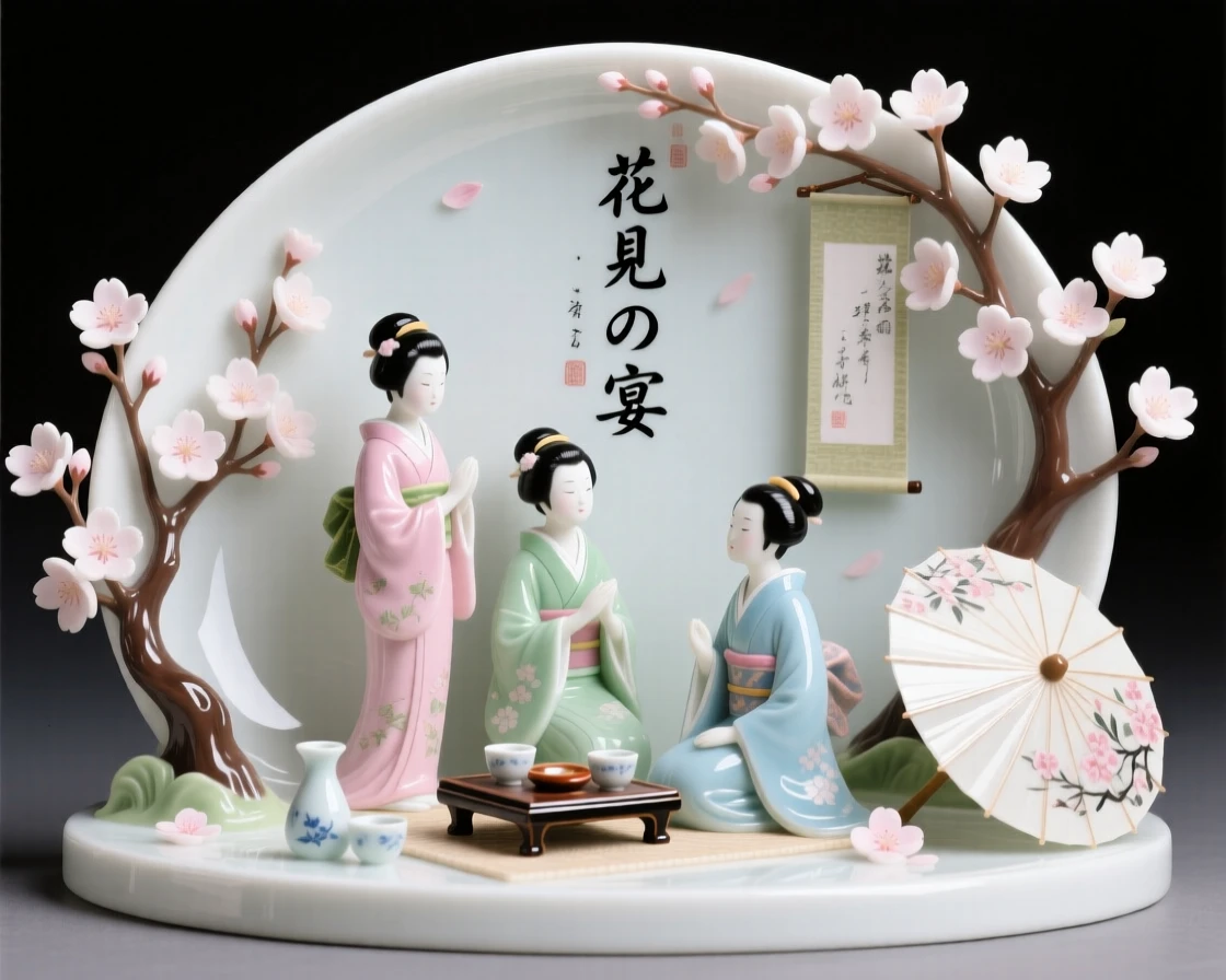 A vibrant Japanese cherry blossom hanami celebration, rich with vibrant color and pageantry.