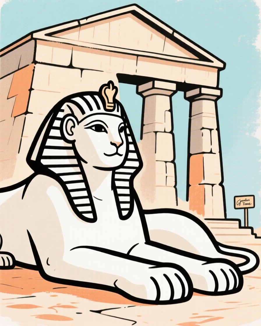 A sphinx guarding an ancient temple
