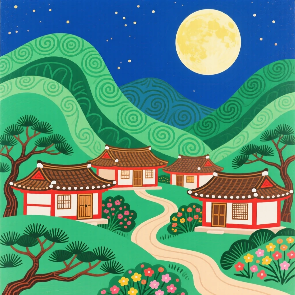A quiet mountain village, under a brilliant full moon.