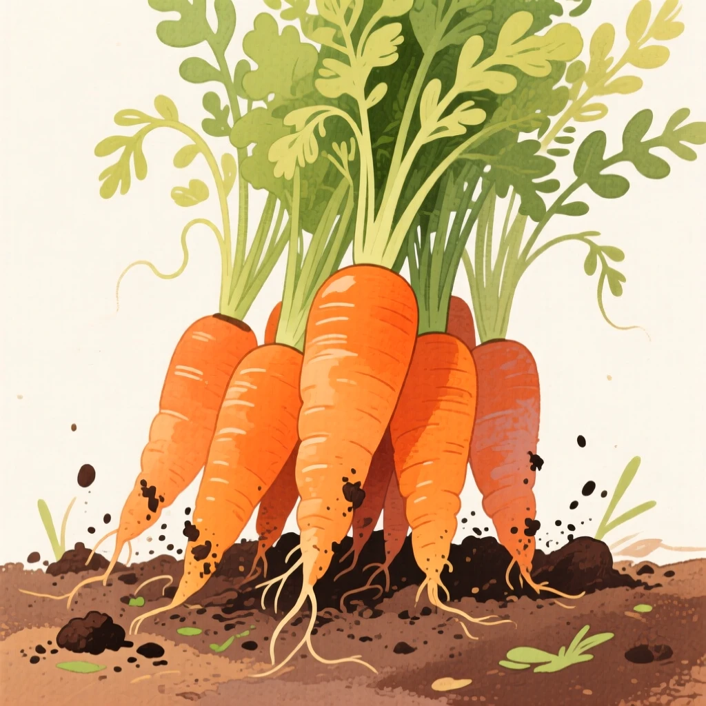 A close-up of a bunch of carrots pulled fresh from the soil.