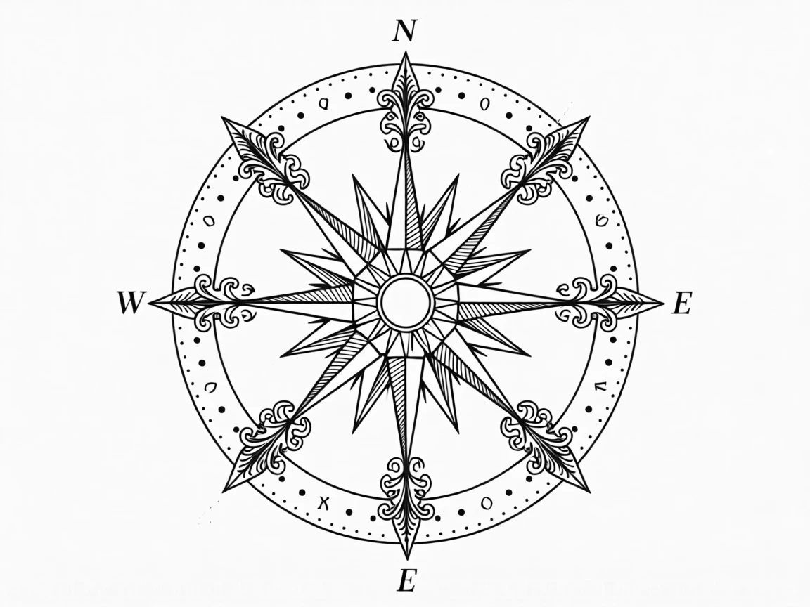 A decorative compass rose with ornate detailing