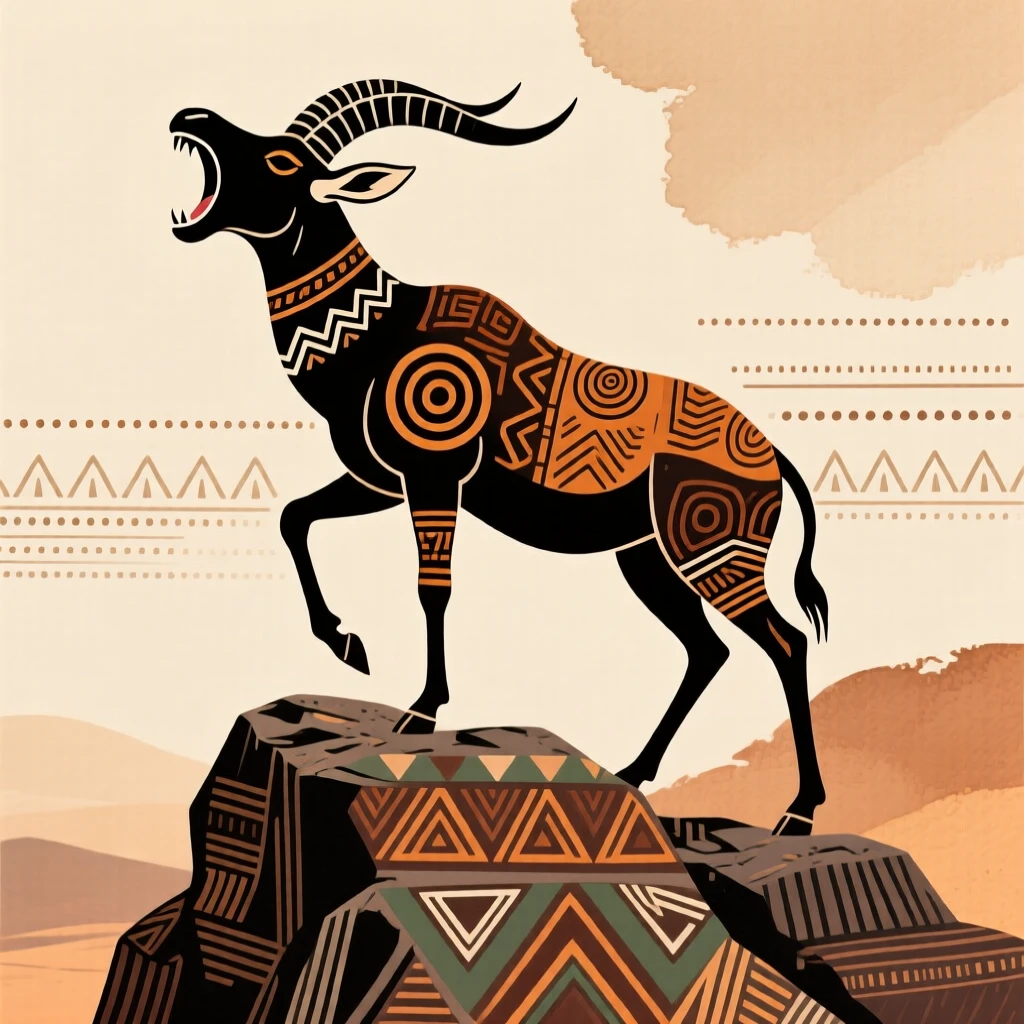 A topi antelope roaring atop a rocky outcrop.