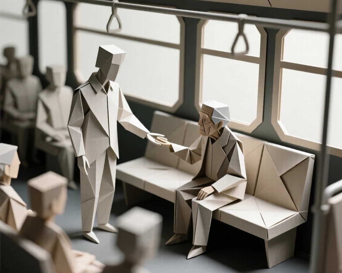 A stranger giving up their seat on a crowded bus for someone who needs it more.