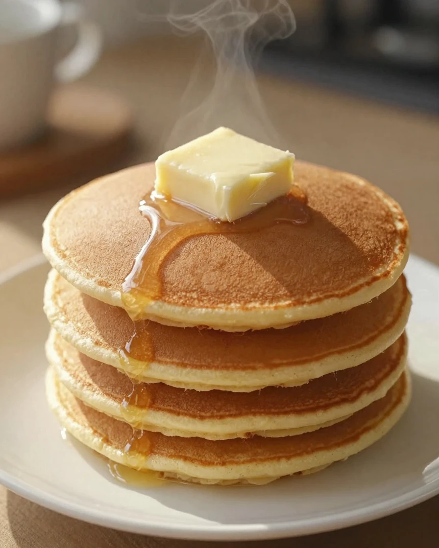 A stack of pancakes with a pat of butter melting on top