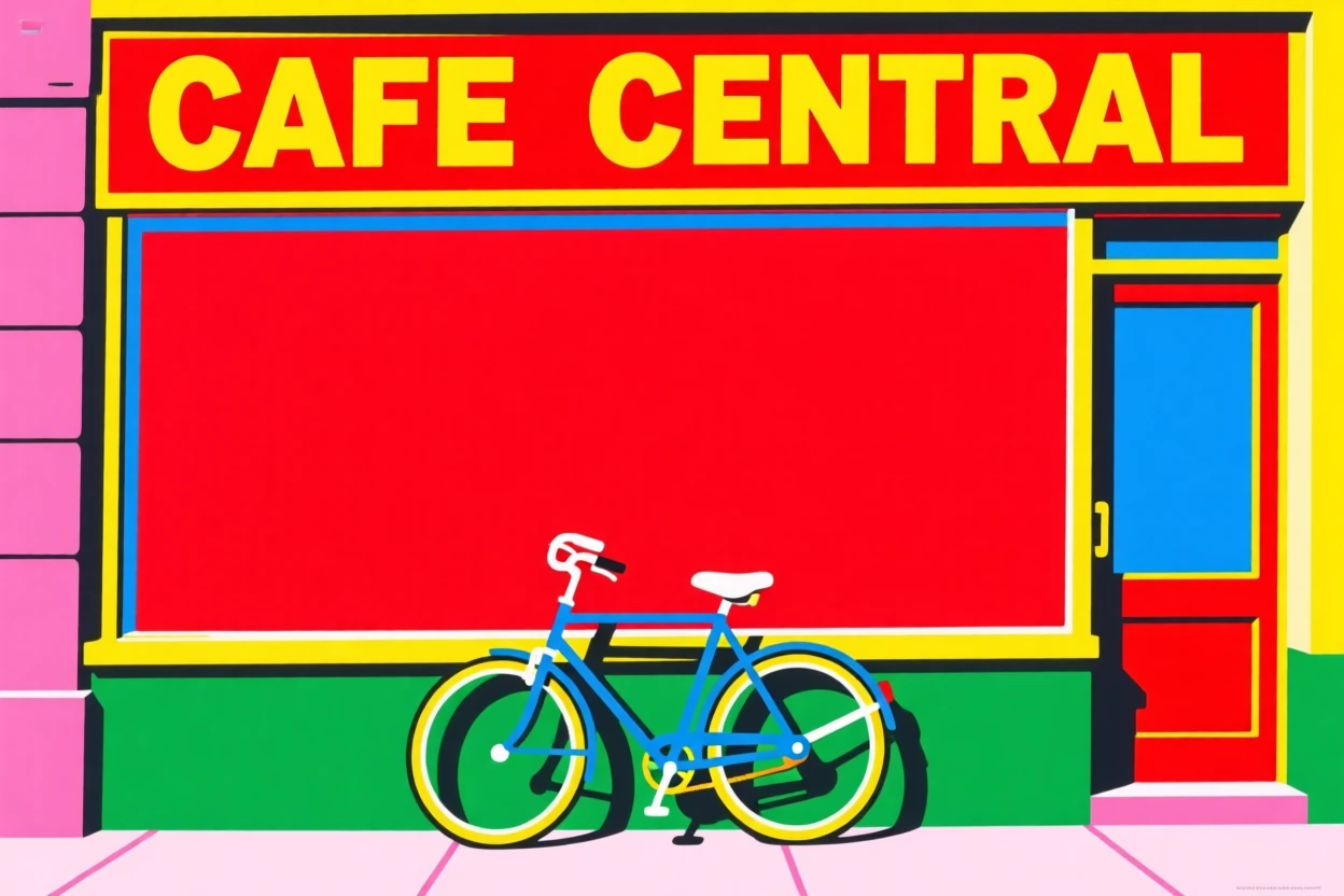 Bicycle leaning against a cafe window