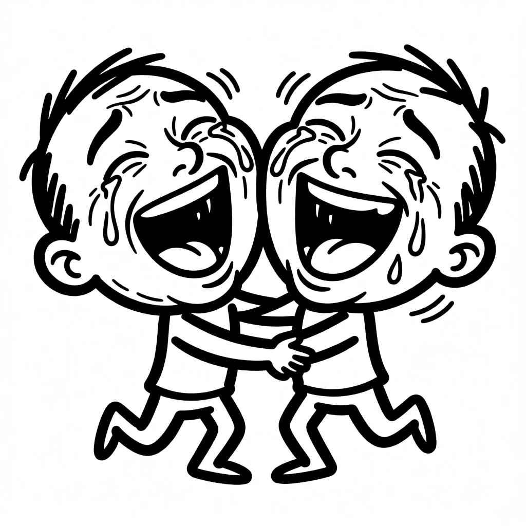A best friend duo laughing so hard they're both doubled over, tears in their eyes.