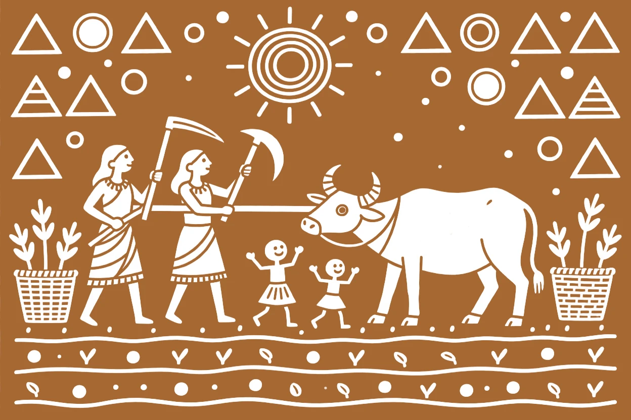 A family celebrating a successful harvest plowing a field at the start of the planting season.