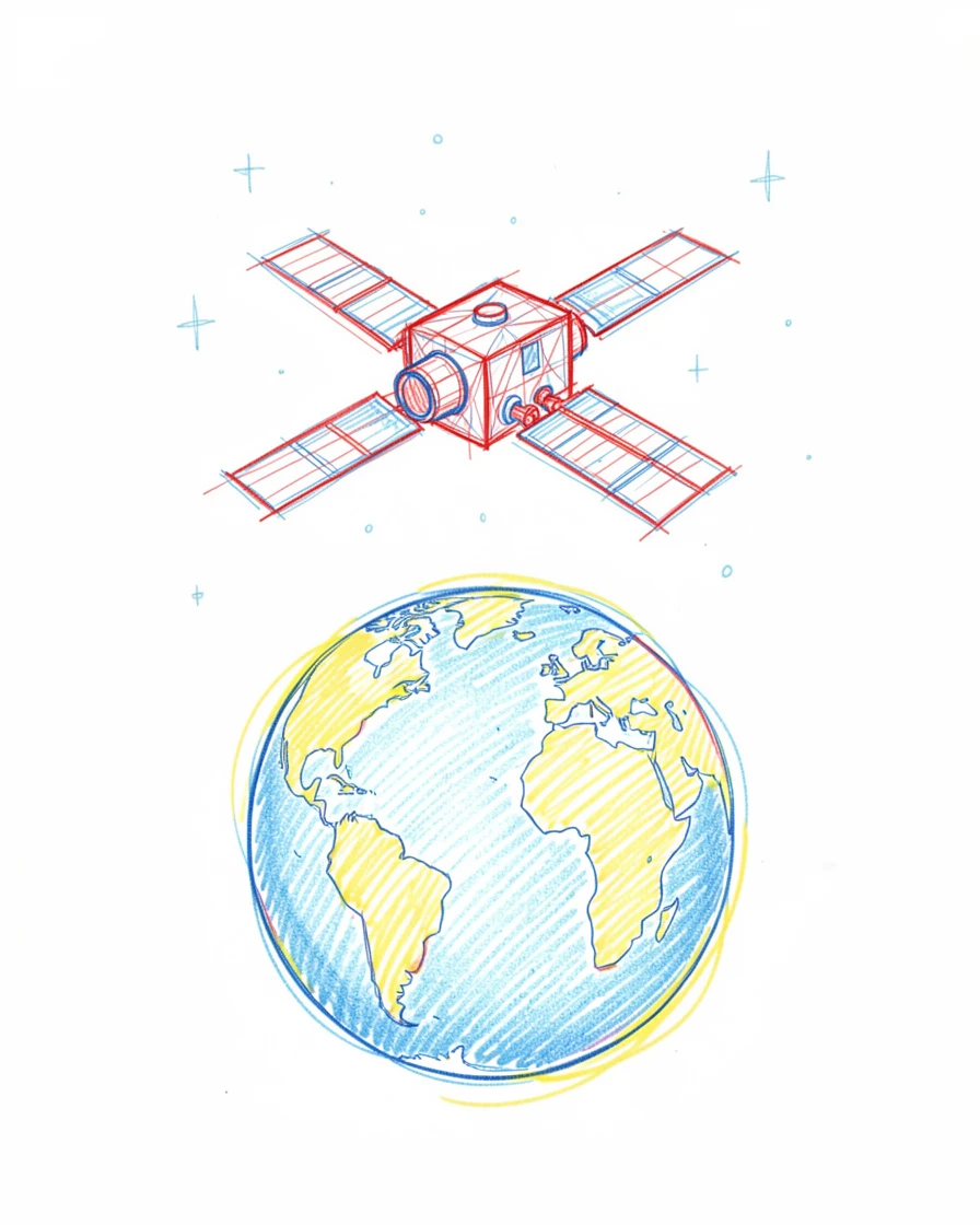 A space station orbiting quietly above the glowing blue Earth