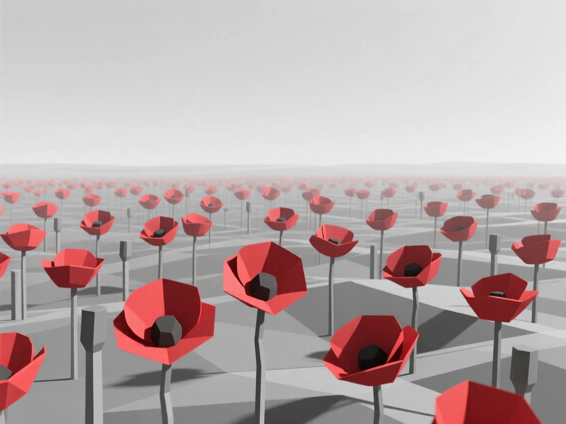 A field of red poppies under a wide sky, with mist rolling gently across the ground. the horizon line anchors a balanced composition. The view feels timeless and untouched.