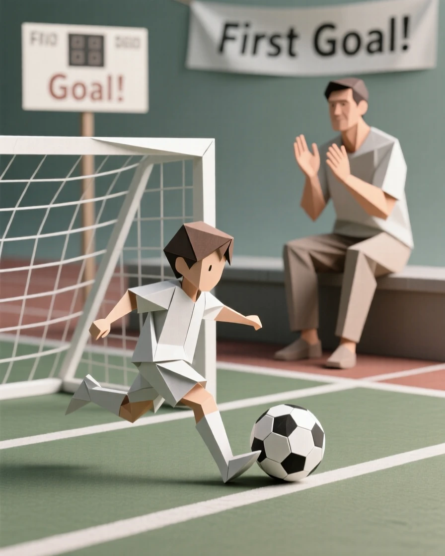 A parent watching from the sidelines as their child scores their first goal.