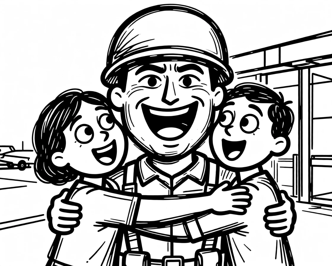 A soldier's homecoming hug with family waiting eagerly at the airport gate.