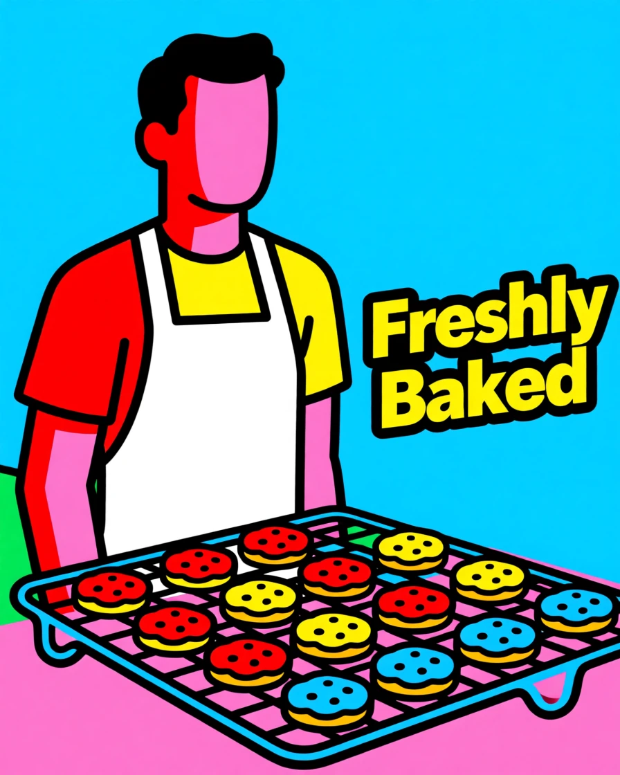 Home baking scene with cookies cooling on a rack