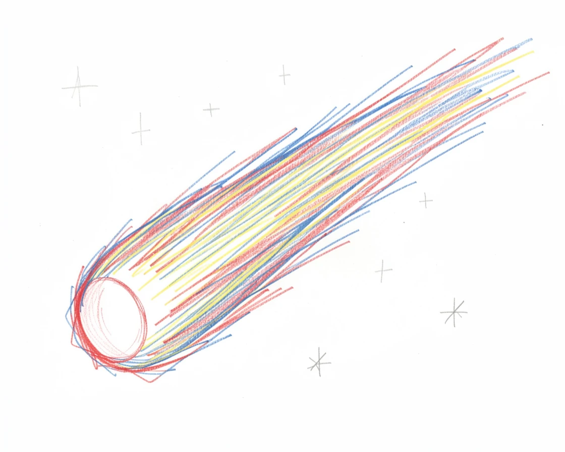 A comet streaking across the night sky, tail glowing faintly