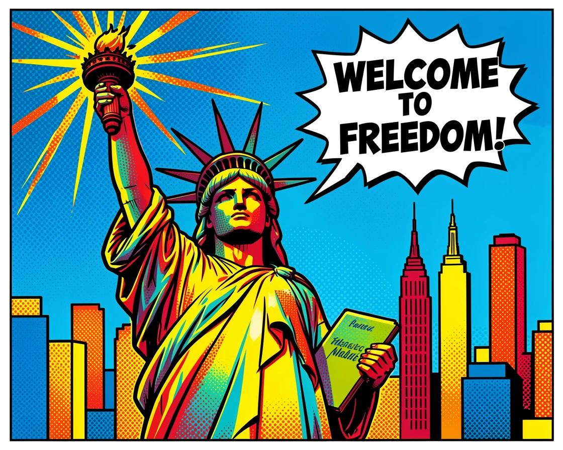 The Statue of Liberty against a New York skyline