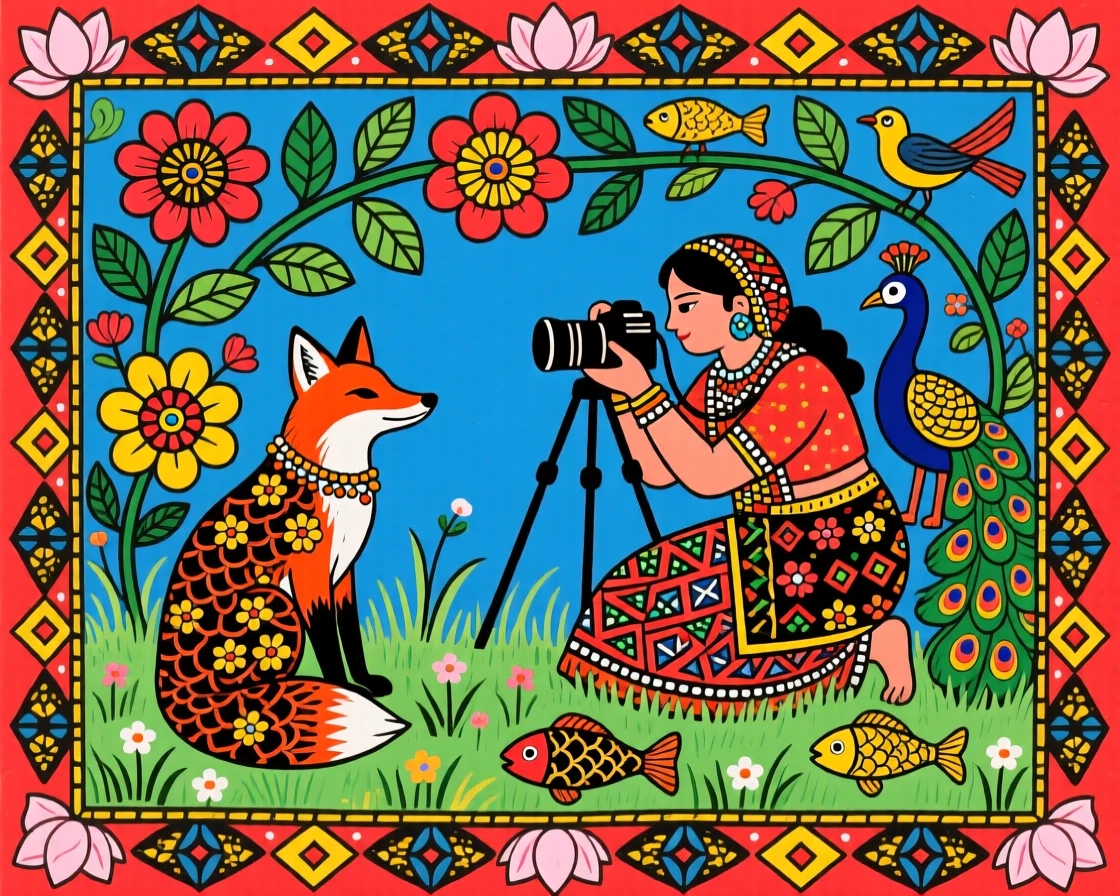 A wildlife photographer capturing a shy fox at the edge of a meadow.