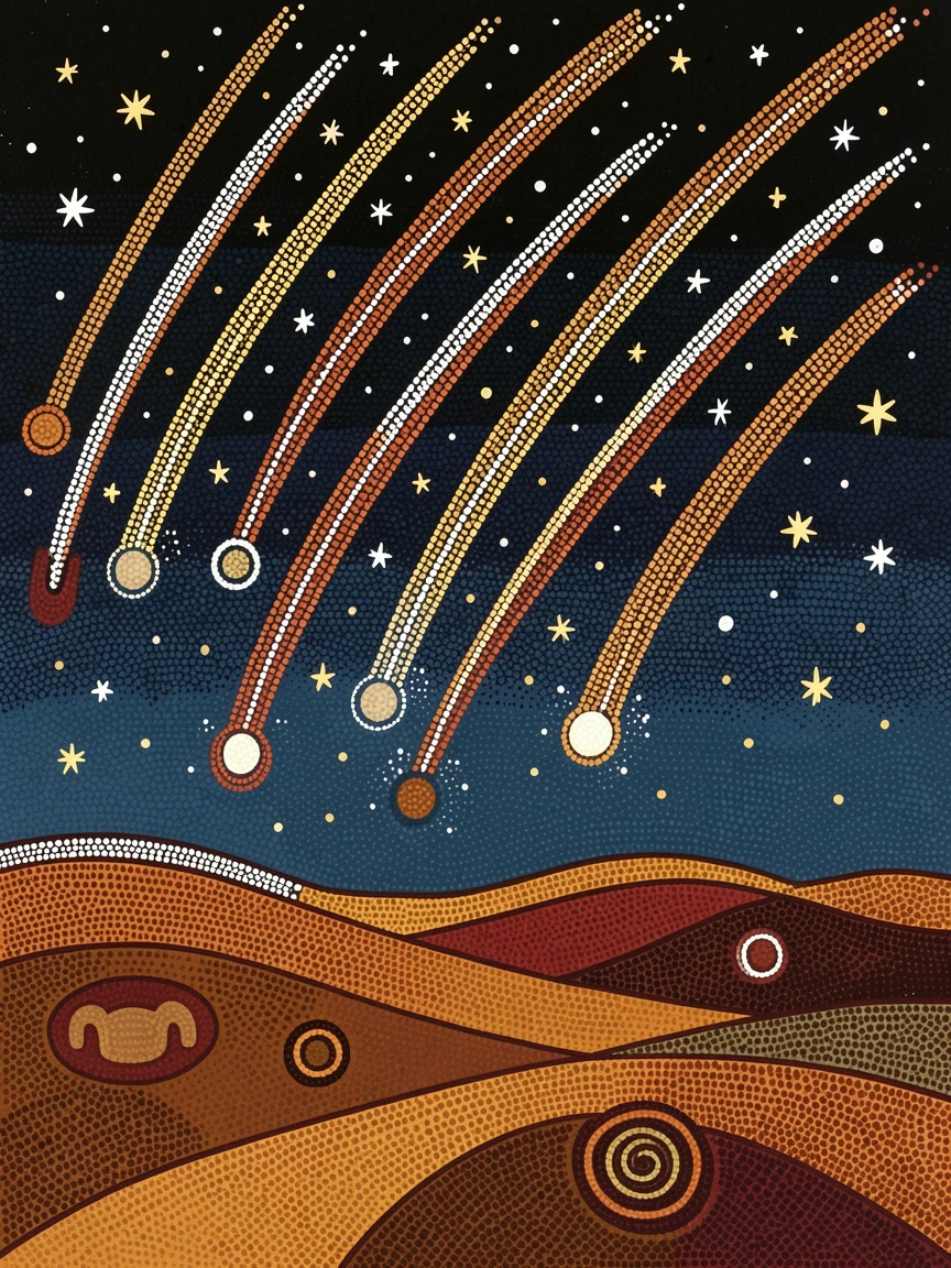 A meteor shower streaking across a desert sky