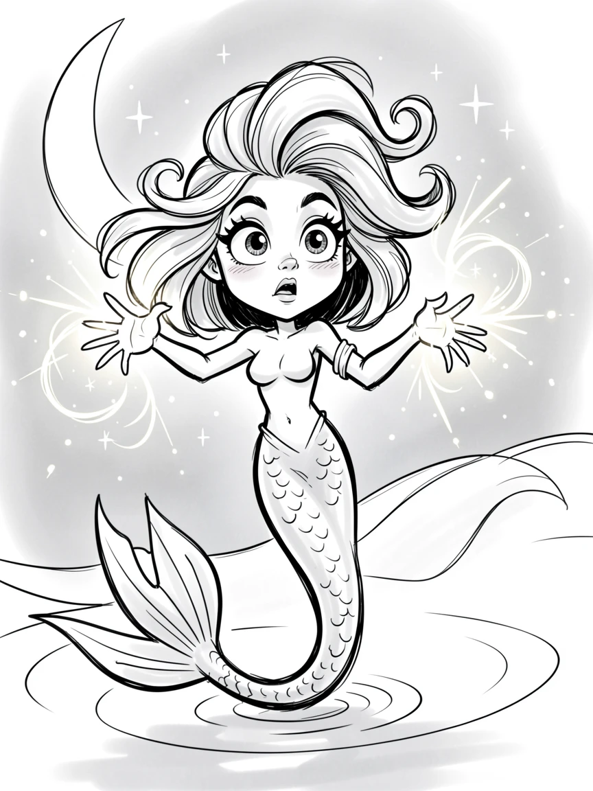[Fantasy & Imaginative Scenarios] Imaginative fantasy scene of a valiant moonlit mermaid casting a spell of shimmering light, brimming with wonder