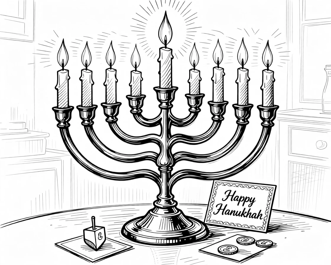 A beautifully lit menorah glowing softly during a Hanukkah celebration.
