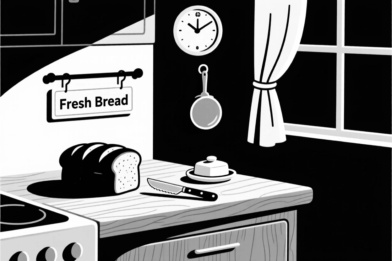 A warm kitchen filled with the scent of fresh bread.