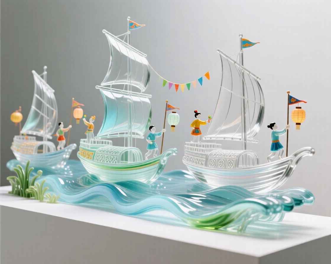 A boat parade drifting down a river during a water festival with the whole street alive in color and motion