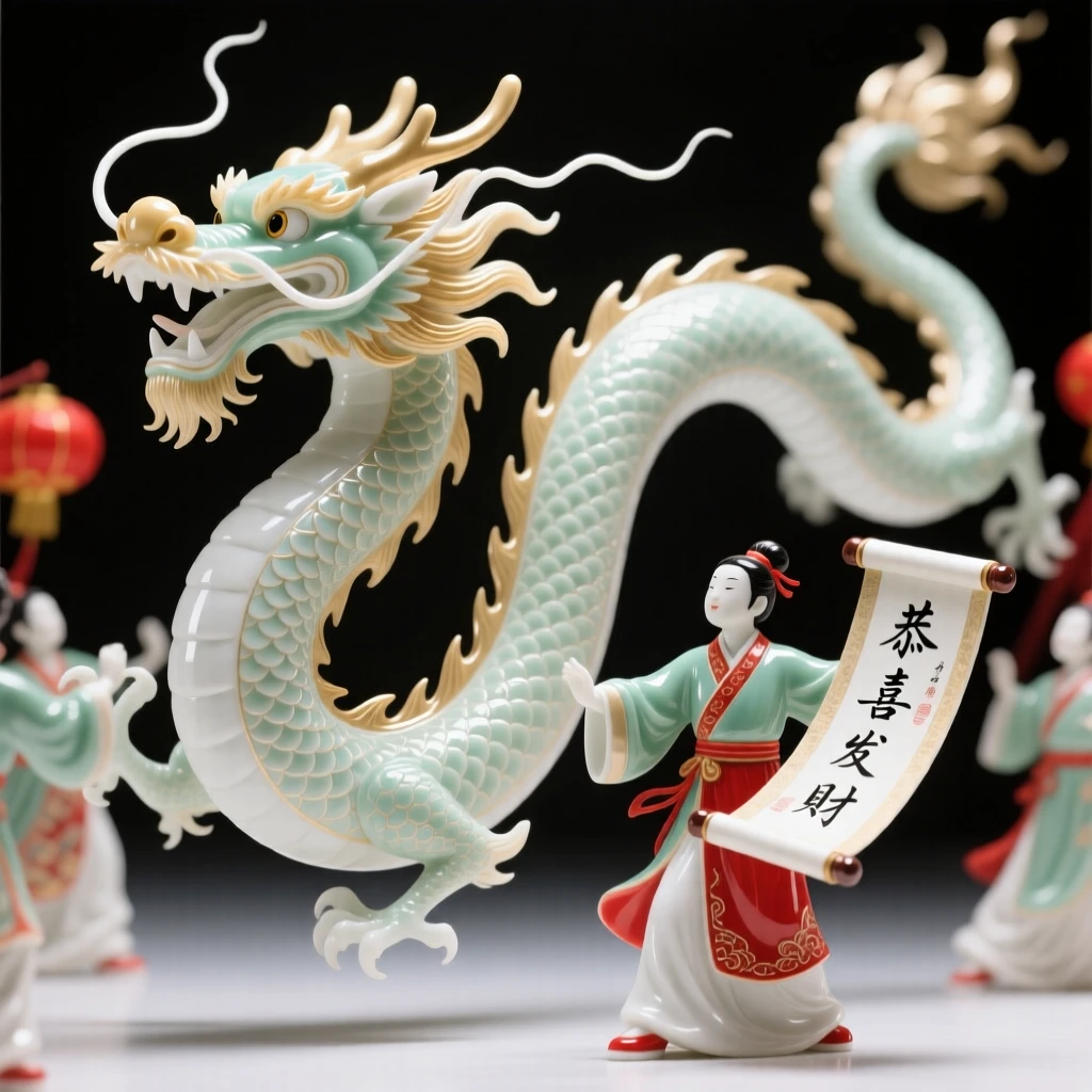 A vibrant Chinese New Year dragon dance celebration, rich with vibrant color and pageantry.