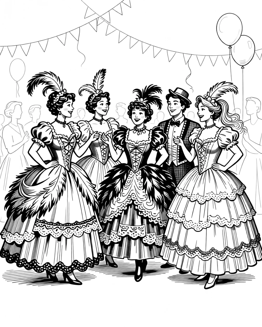 A festive costume party with guests dressed in imaginative outfits.