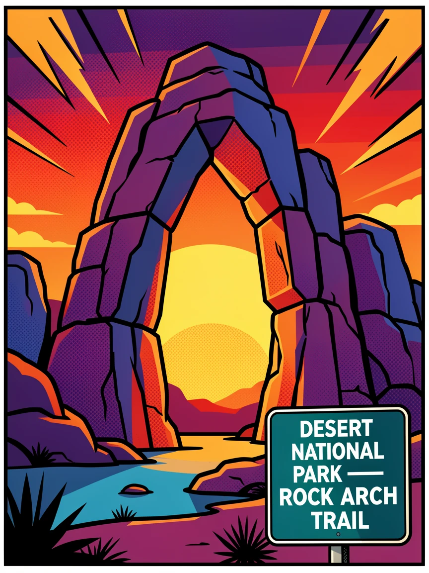 A rock arch lit at sunset in a desert national park