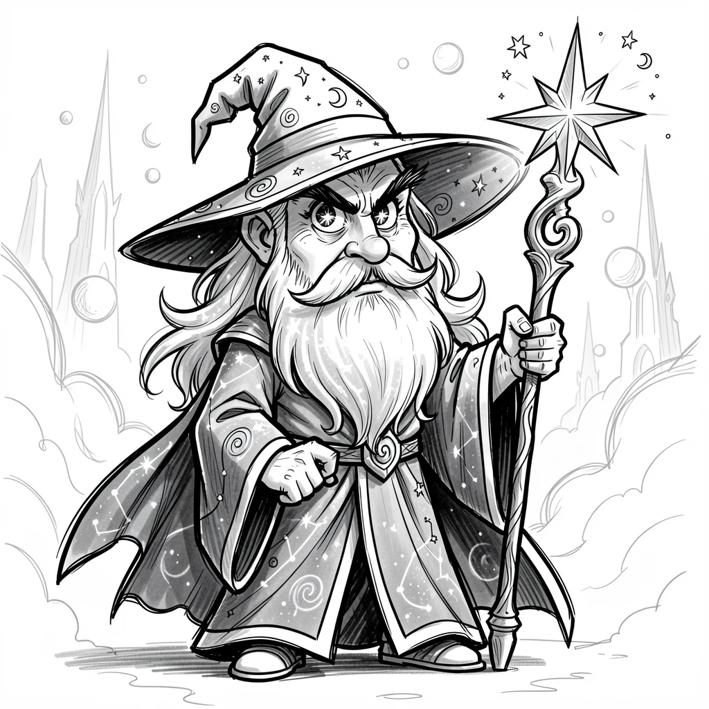 [Fantasy & Imaginative Scenarios] Imaginative fantasy scene of a legendary star sorcerer guarding a hidden magical realm, brimming with wonder