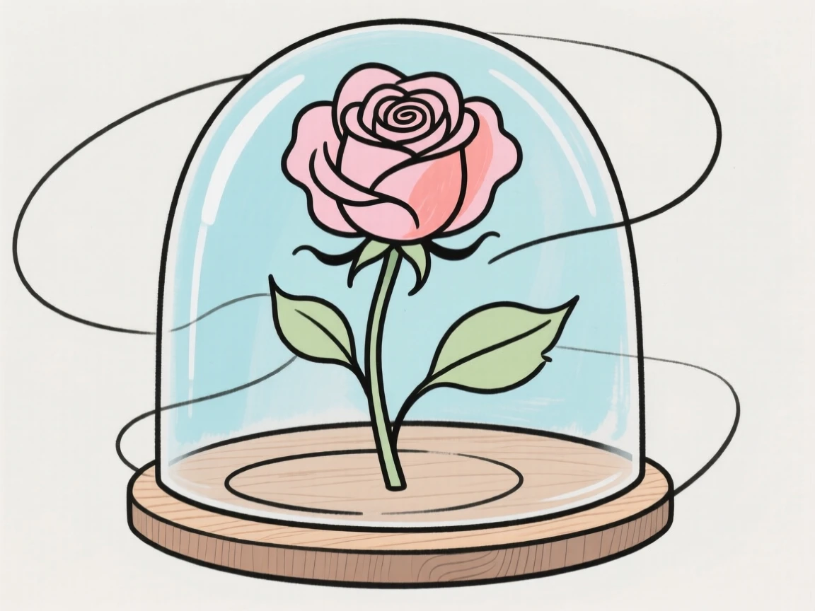 An enchanted rose under a glass dome