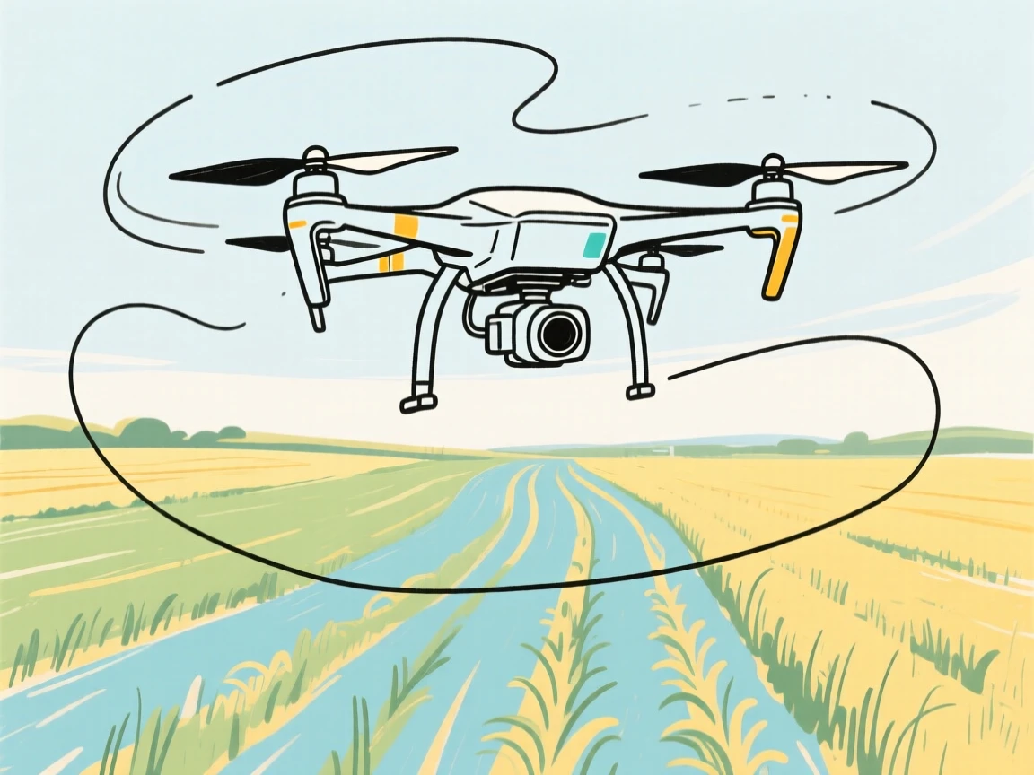 A drone hovering above a field, capturing aerial survey data.
