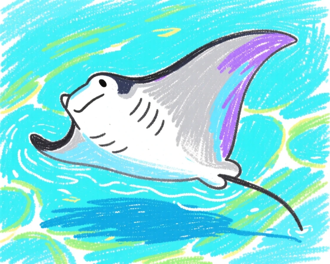 A graceful manta ray drifting through sunlit turquoise water.