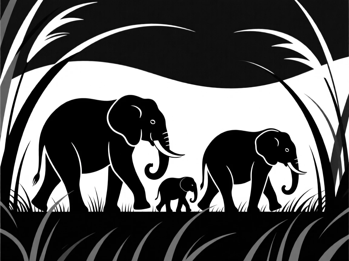 A family of elephants walking through tall golden grass.