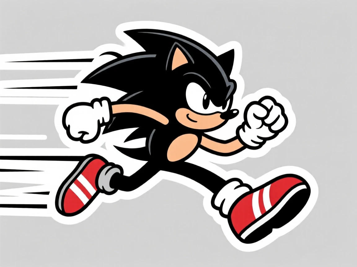 An action-packed video game hero hedgehog dashing at super speed, striking a confident heroic pose, during an exciting made-up adventure.