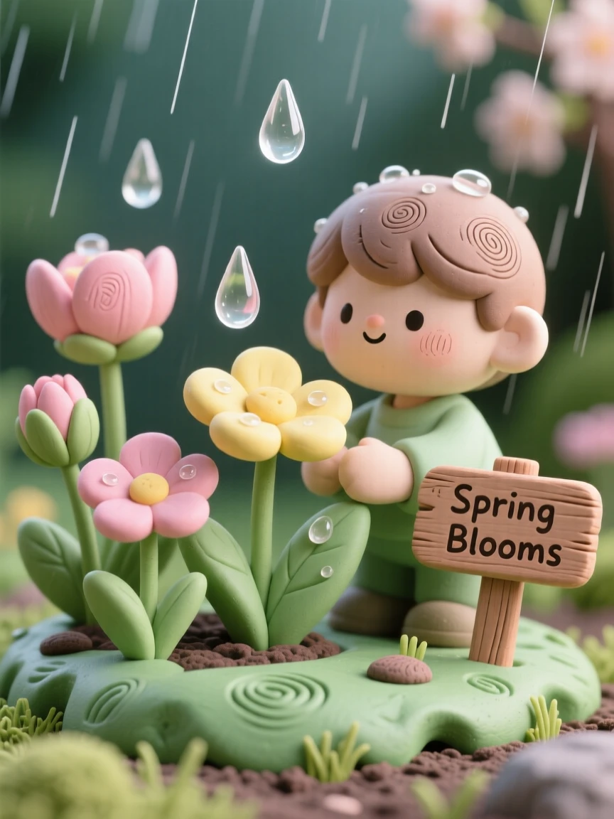 A springtime rain shower nourishing a garden of budding flowers