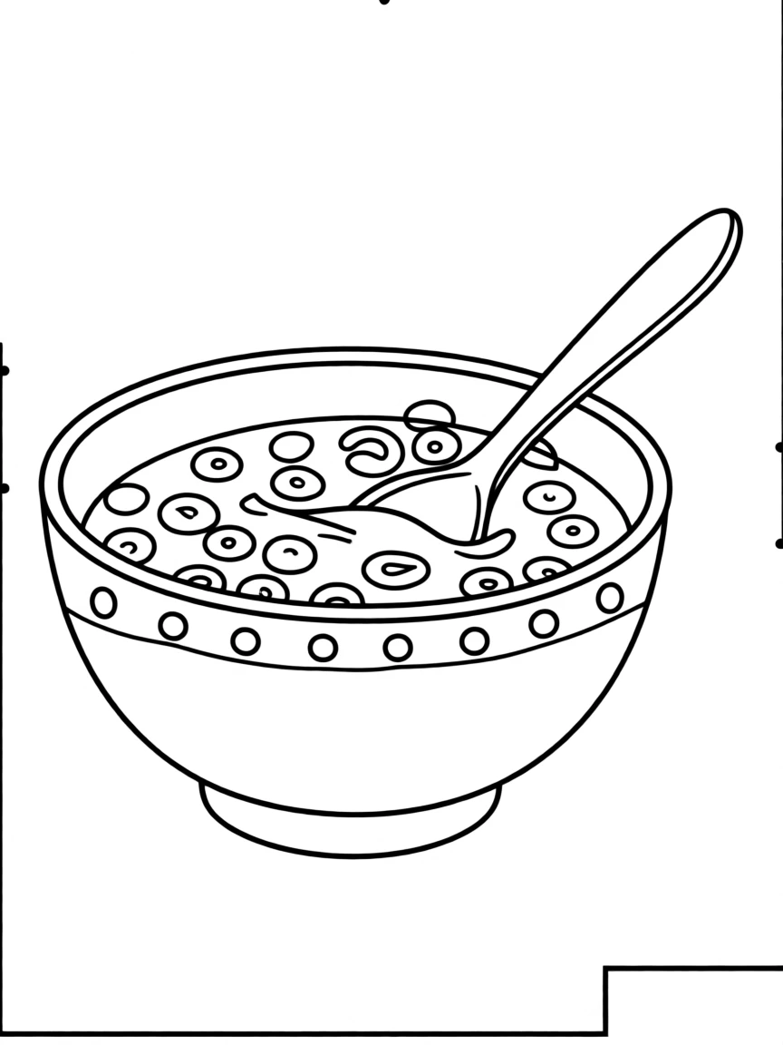 A bowl of cereal with milk and a spoon ready to eat